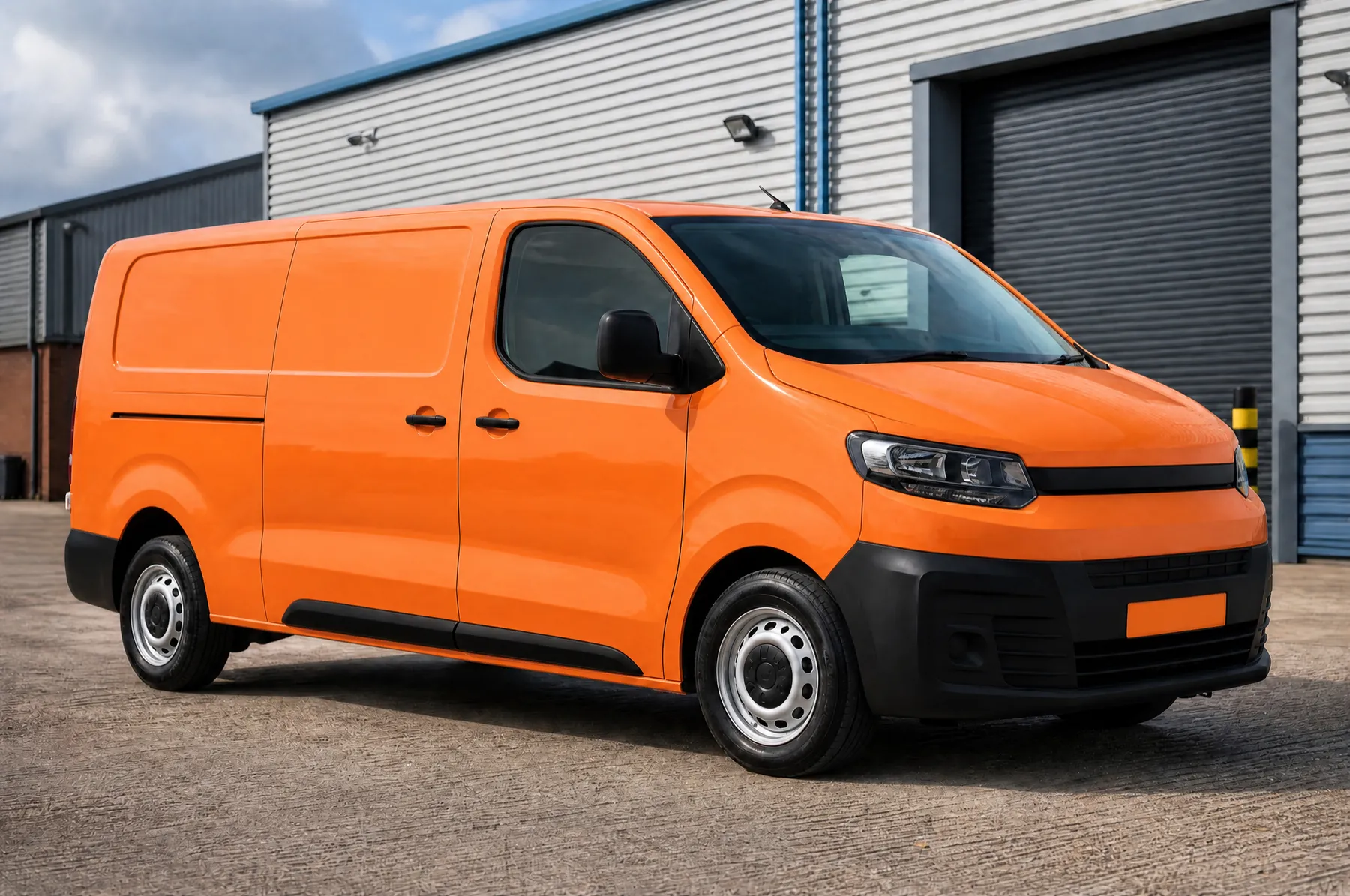 AI preview of the panel van in Gloss Signal Orange